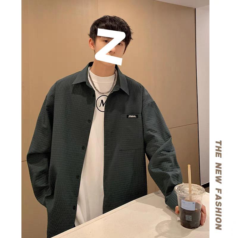 シャツ メンズ 長袖 ワークシャツ 日本 스타일 ルーズ トップス カジュアル アウター 接触冷感 ポリエステル ブラック グリーン ホワイト 四季