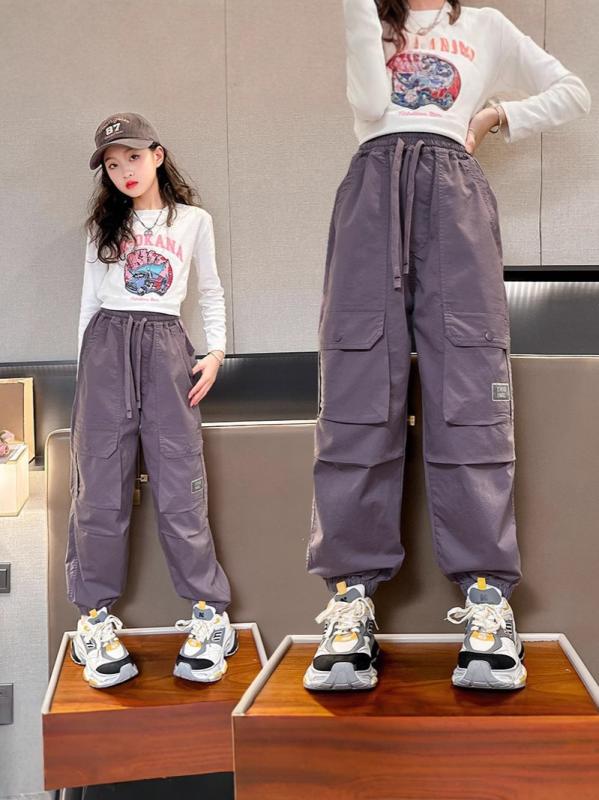 子供用パンツ ガールズ ワークパンツ 女の子 ズボン 春秋 中大 детски Спорт 普段着 ポリエステル100% ブラック ピンク系 紫