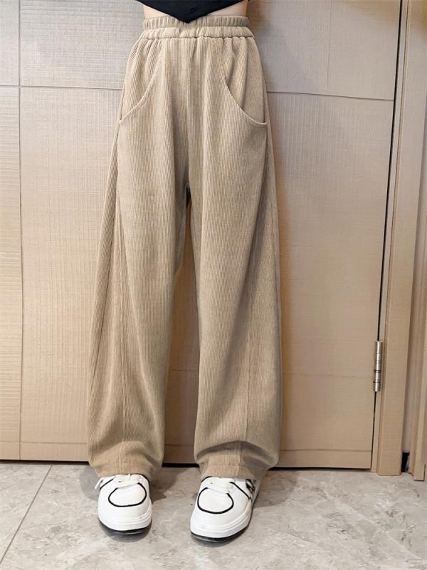 子供服 パンツ ガールズ ワイドレッグパンツ ミドル丈 ストレートパンツ コットン 無地 カジュアル 普段着 ルームウェア ブラック ピンク系 ベージュ 120cm 130cm 140cm 150cm 160cm 170cm 春秋