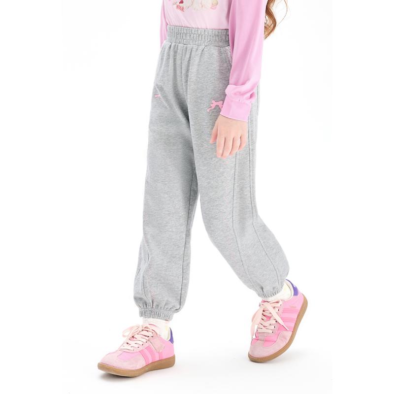 楽天シャドーテール子供服 ガールズ スポーツパンツ ロングパンツ 春秋 高腰 裾絞り コットン 110cm-160cm グレー アイボリー ブラック 運動着 普段着 かわいい 蝶結び