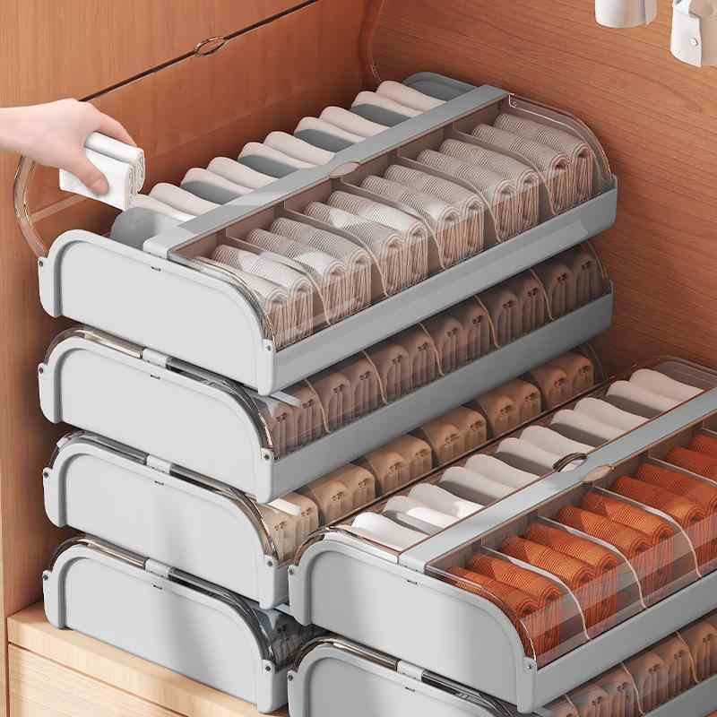 収納ケース レディース ソックス 下着 仕切り付き フタ付き 重ね置き可能 整理ボックス 12マス グレー ..