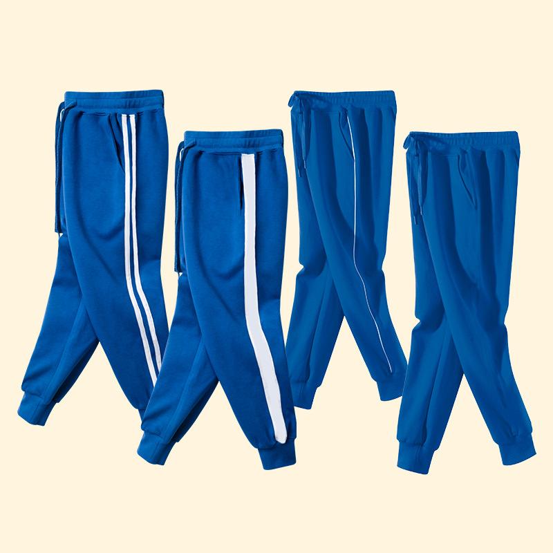子供用パンツ 男の子 女の子 ジャージパンツ ブルマ スクールパンツ 宝青色 春秋 冬 大童 小学生 綿 高学年 中学年 ライン入り 無地 ウエストゴム 伸縮性