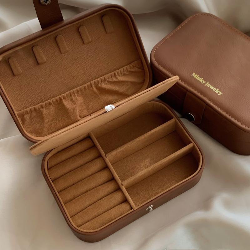 ジュエリーボックス レディース 大容量 防塵 レザー調 イヤリング ネックレス 収納ケース ブラウン系