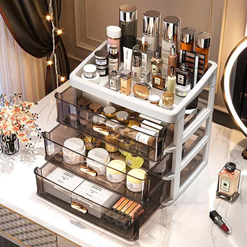 化粧品収納ボックス 北欧風 卓上 ドロワー式 多層 防塵 コスメ収納 小物入れ 大容量 プラスチック製