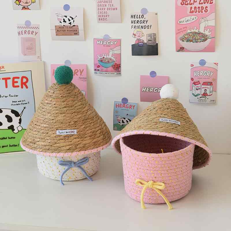 収納ボックス レディース メンズ 卓上収納ケース 蓋つき 綿素材 編み込み 小物入れ 雑貨収納 バスケット リビング 寝室 白 黒 ピンク