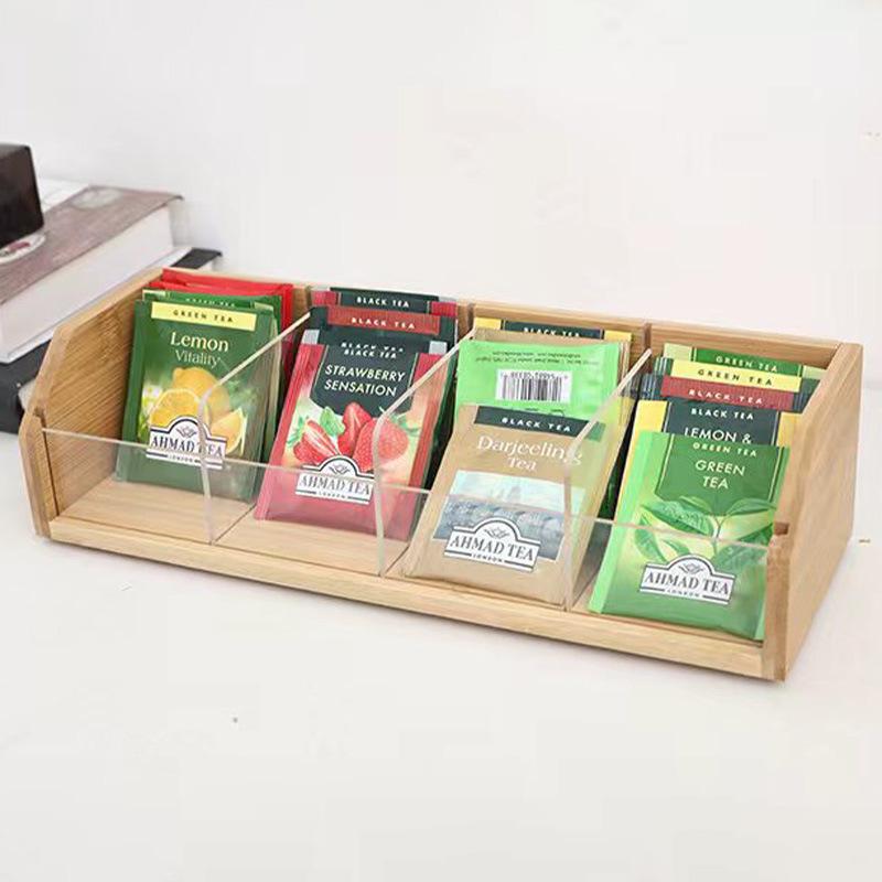 収納ケース 竹製 デスク収納 実木 茶葉 ティーバッグ コーヒー 分格収納