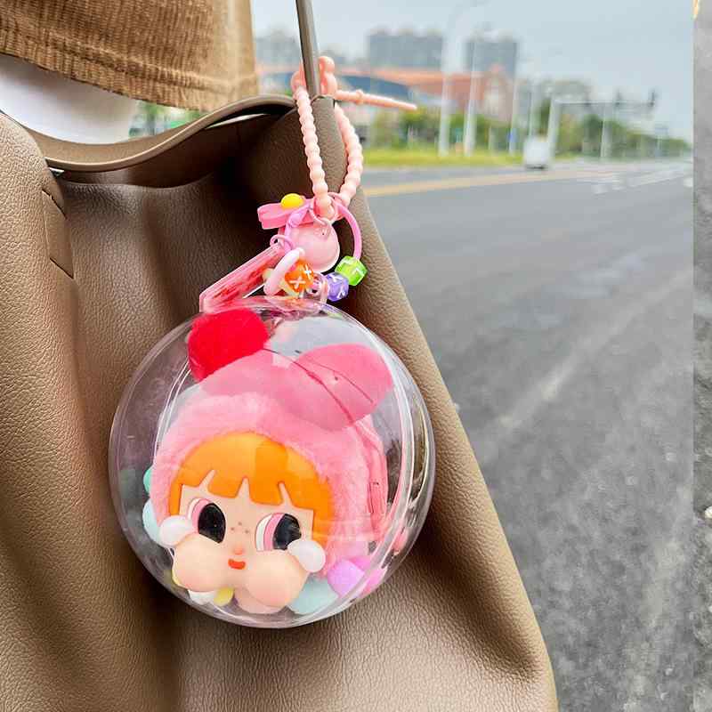 アクリル製 10cm 精霊 収納ボール 飛天小女警 ぬいぐるみ キーホルダー 高透明度 クリアケース ドール ..
