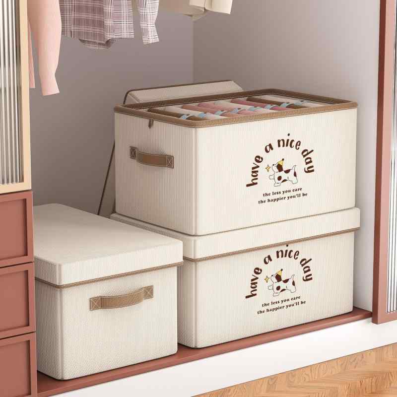 Wall Furniture - 収納ボックス 布製 折りたたみ 大容量 ふた付き 玩具 衣類 整理箱 整理ボックス 防塵 防湿 ベージュ