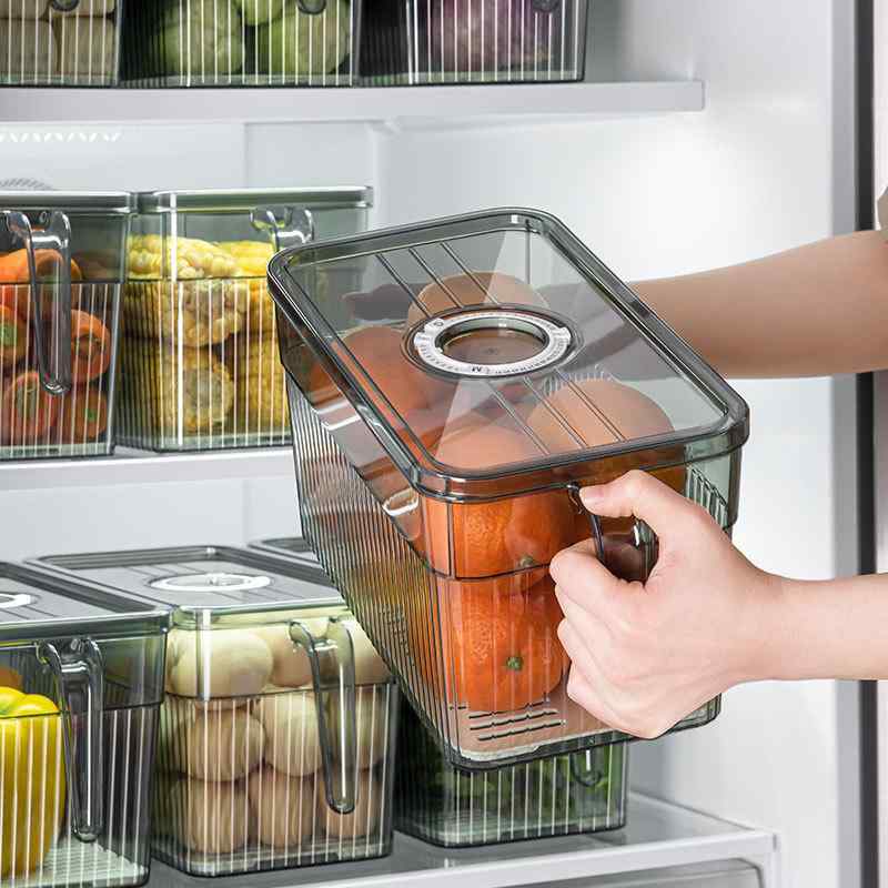 Slim Kitchen Racks - 冷蔵庫 収納ケース 食品保存 容器 キッチン 食材 整理ボックス 冷凍保存 透明