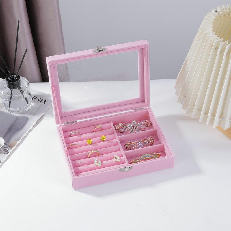 小物収納ケース レディース アクセサリーケース ピアス ネックレス ブレスレット 収納ボックス ふた付き 防塵 整理 木制 植毛 小分け 2L グレー ベージュ ピンク ブルー ブラック