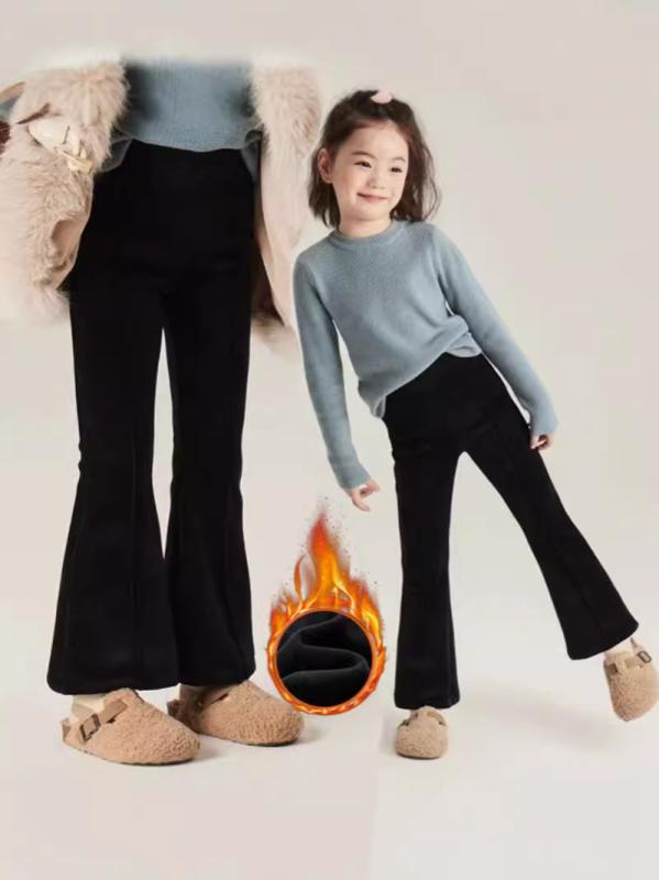 子供服 パンツ ガールズ 女児 ベルボトム 綿混紡 黒色 無地 カジュアル 高学年 小学生 中学生 秋冬