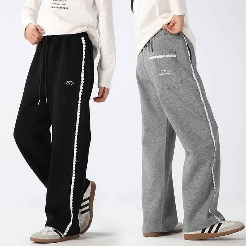 子供服 パンツ ガールズ スポーツパンツ スウェットパンツ 長ズボン カジュアルパンツ ゆったりサイズ コットン ブラック グレー 140 150 160 170 180 春秋