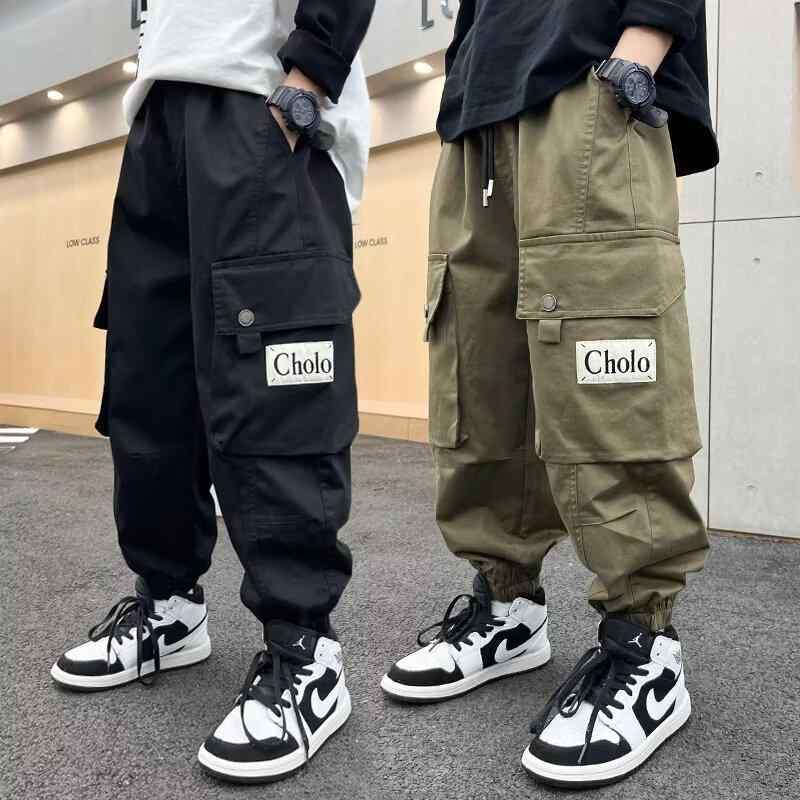 子供用パンツ ボーイズ カーゴパンツ 春秋 ロングパンツ 運動着 ブラック グリーン 120 130 140 150 160 170 コットン 8歳以上