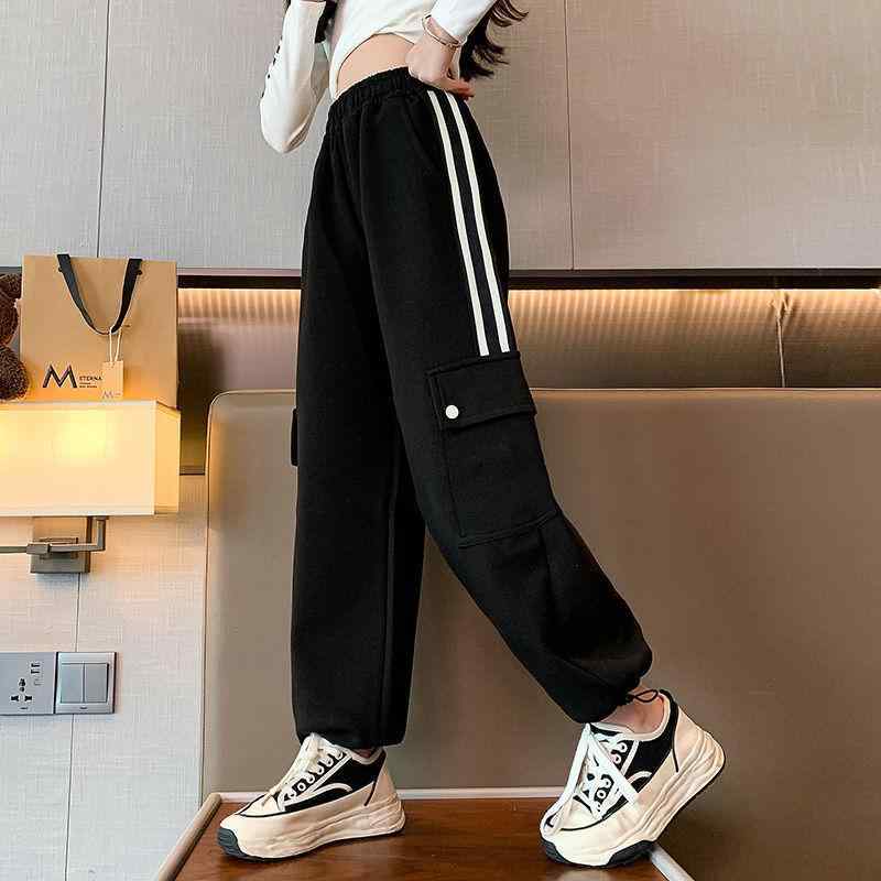 子供用パンツ ガールズ コーデュロイ ロングパンツ 春秋 中大童 女の子 ゆったり カジュアル ワイドレッグパンツ スポーツパンツ ブラック系 グリーン系