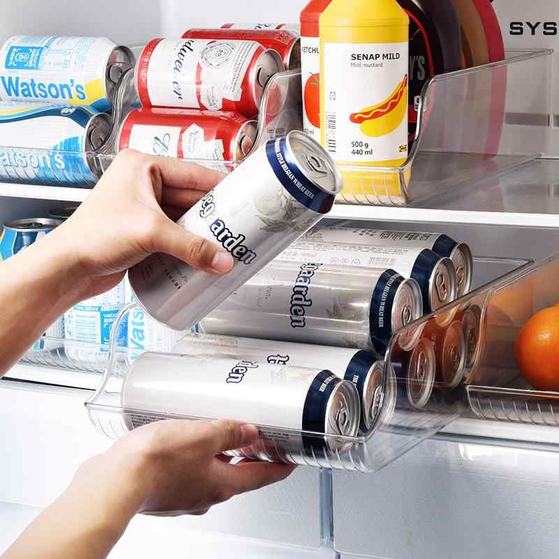 Slim Kitchen Racks - 食品収納ボックス キッチン収納ケース 日式 飲料収納 冷蔵庫収納 缶収納 整理用 プラスチック製 引き出し式 小物入れ