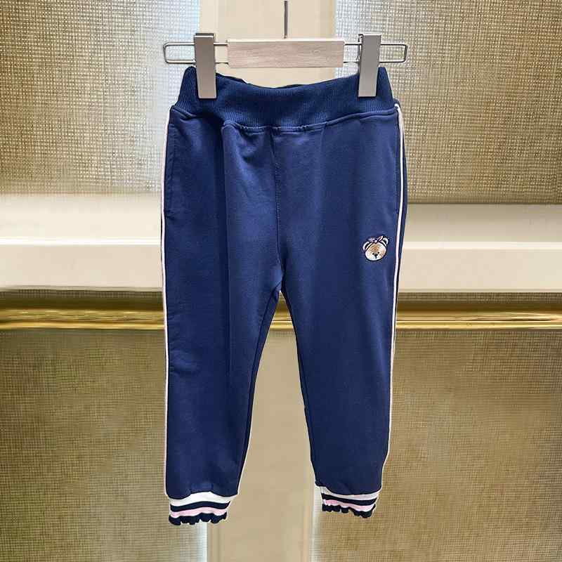 子供服 カジュアルパンツ 女の子 ニットパンツ ロングパンツ 女児 ズボン 春秋 高学年 小学生 普段着 部屋着 100 110 120 130 140 150 ネイビー