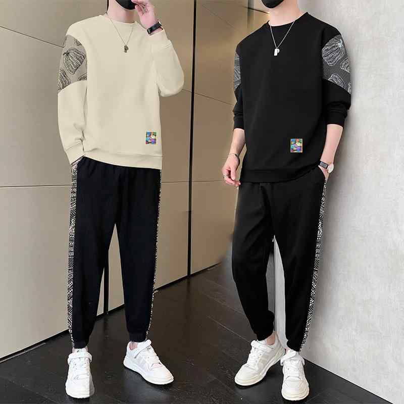 セットアップ メンズ 男性用 運動着 ジャージ 上下セット 長袖 ズボン ポリエステル スポーティー カジュアル ブラック 黒色 杏色