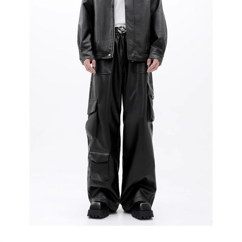 レザーパンツ メンズ ストレート ゆったり 普段使い ズボン ボトムス カジュアル モード系 ブラック M L XL XXL XXXL