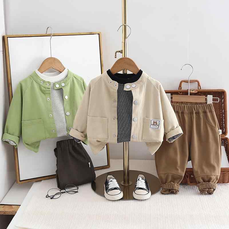 キッズ ジャケット & パンツ 3点セット 春秋 男の子 子供服 オシャレ 柔らかい 綿100% ベージュ グリーン 80cm 90cm 100cm 110cm 120cm 130cm(4)