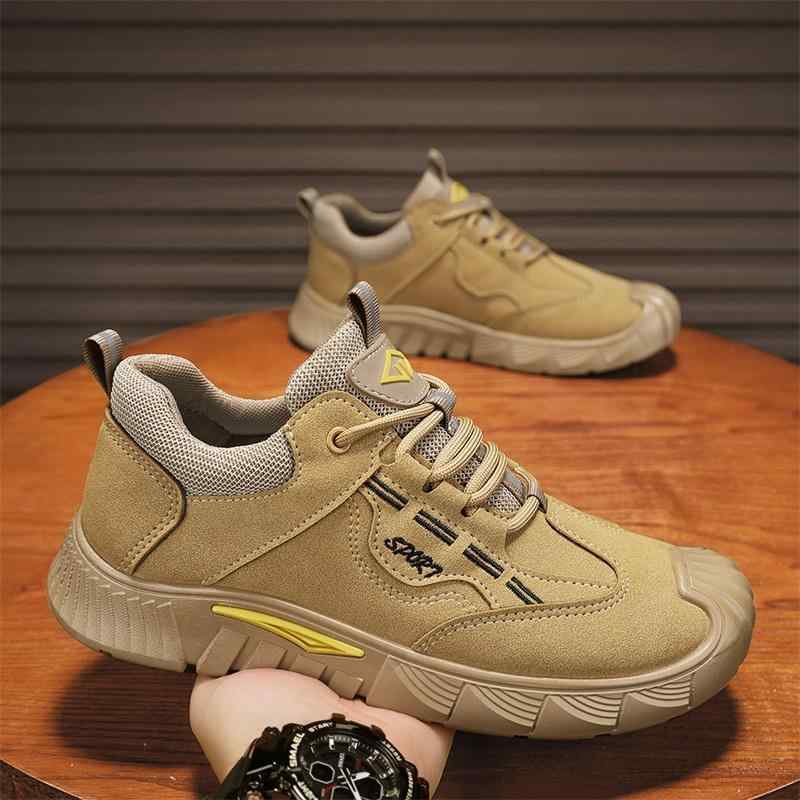 スニーカー メンズ ローカット ワークシューズ 男性用 カジュアル 紐靴 配色 フラット 運動靴 耐摩耗 カーキ グレー 春秋冬(4.0)