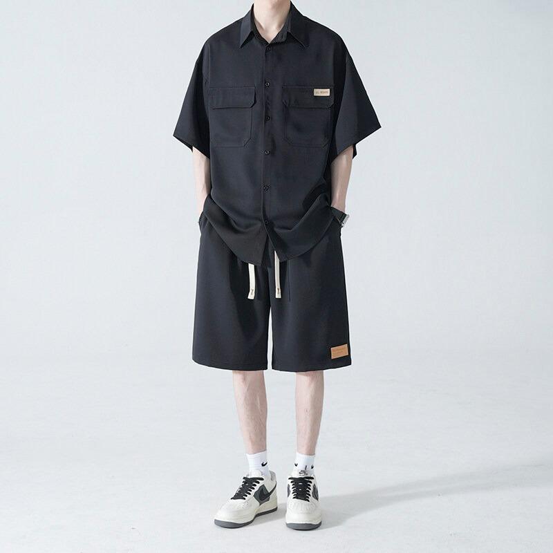 シャツ メンズ 半袖シャツ ショートパンツ 上下セット 接触冷感 部屋着 ルームウェア カジュアル スポーツウェア 春夏 ブラック ブラウン グレー ホワイト