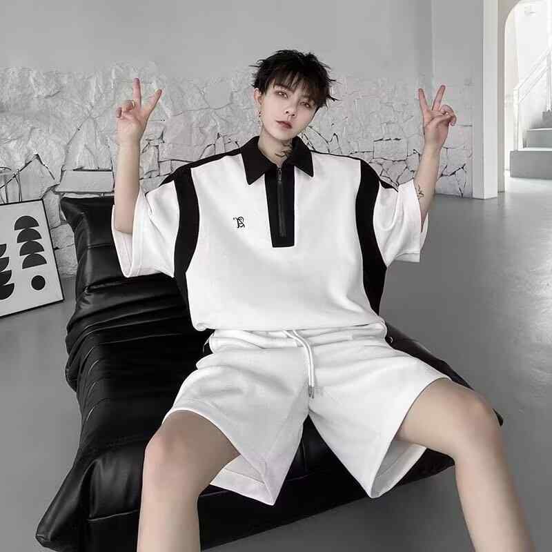 ・カテゴリ: カジュアルセットアップ・スタイル: ストリート・厚さ: 薄手・パンツ丈: ショートパンツ・トップス: Tシャツ・袖丈: 五分袖/七分袖・フード: なし・素材: ポリエステル混紡・素材構成: ポリエステル95%・シーン: カジュアル・カラー: ブラック, ホワイト・サイズ: M, L, XL, 2XL, 3XL