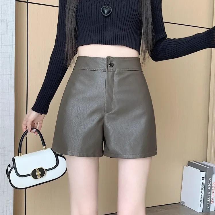 Other - ショートパンツ レディース 秋冬 韓国風 ハイウエスト タイト 短パン カジュアル 黒 ブラック コーヒー色 XS S M L XL 2XL 3XL 4XL