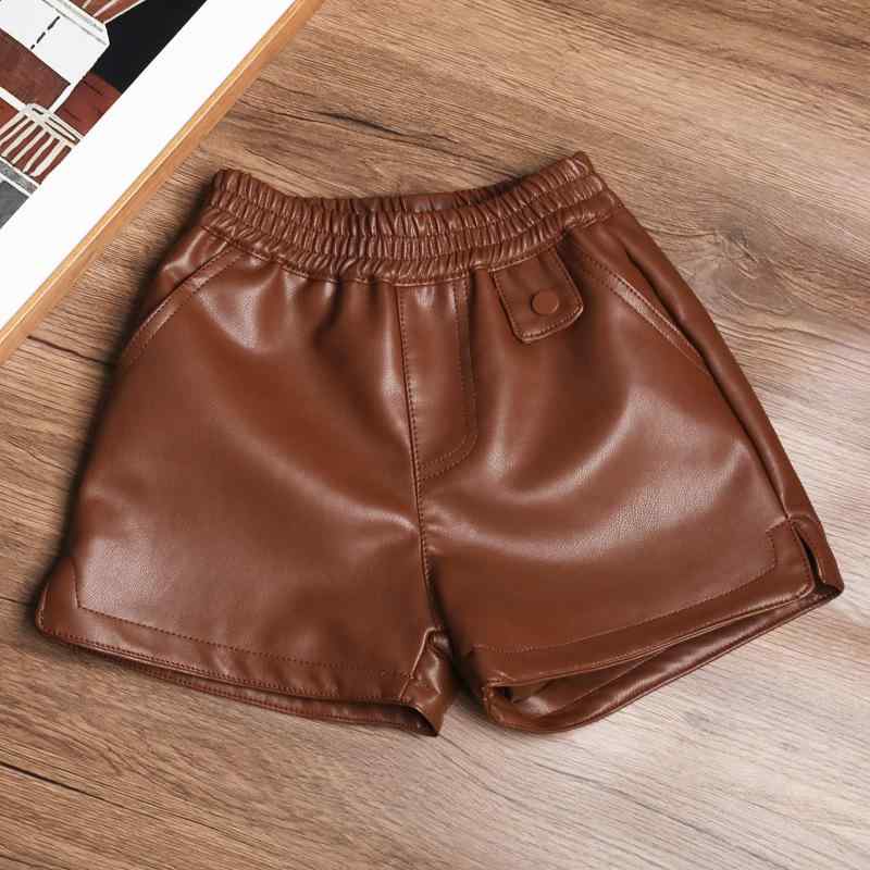 パンツ キッズ 女児 裏起毛 PUレザー ショートパンツ 秋冬 ゆったり ワイドレッグ カジュアル 子供 女の子 レザーパンツ 90 100 110 120 130 140 150 160cm