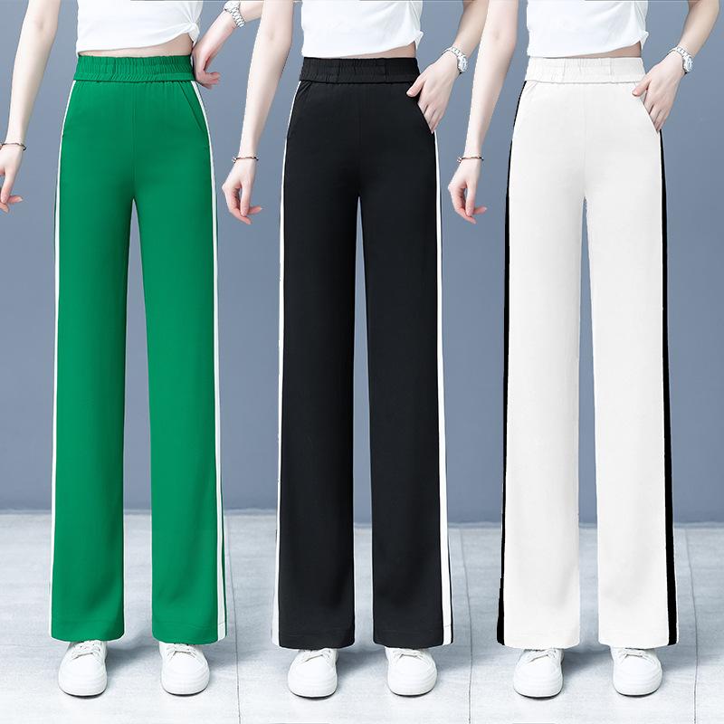 パンツ レディース 運動着 春夏 薄手 リラックスパンツ 伸縮性 ウエストゴム スポーツ ウェア ゆったり ストレートパンツ M L XL 2XL 3XL 4XL グリーン ホワイト ブラック