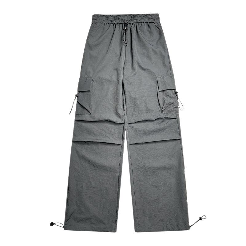 パンツ レディース カーゴパンツ 春秋 高腰 伸縮性 ワイドレッグ ドローストリング 無地 ワークパンツ ゆったり カジュアル スポーティー 普段使い