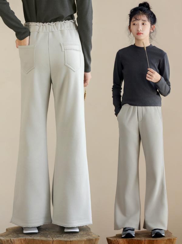 子供服 パンツ 女児 裏起毛 伸縮性 微フレアパンツ 秋冬 高腰 スタイルアップ ベルボトム ウエストゴム 長ズボン