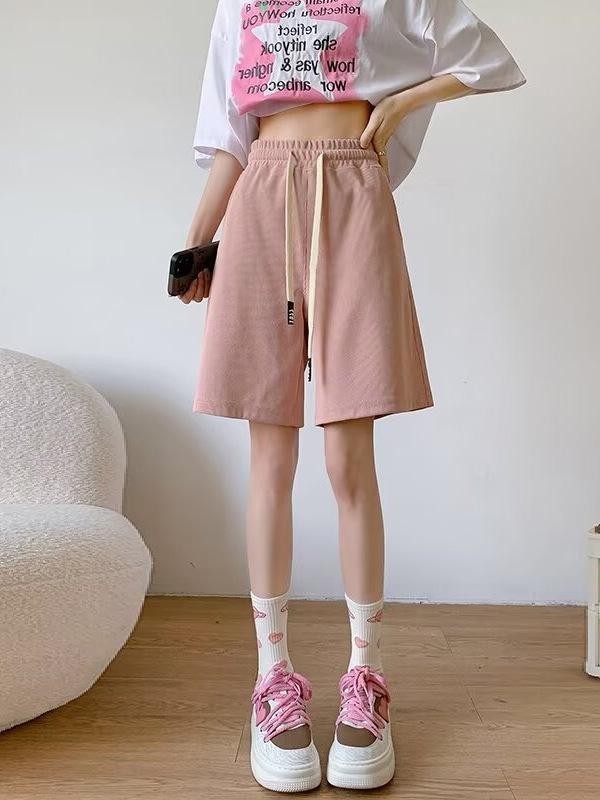 ショートパンツ 男女兼用 ポリエステル 五分丈 ズボン 灰色 黒 ピンク系 緑 伸縮性 スポーツ ウェア ルームウェア 普段使い 韓国風