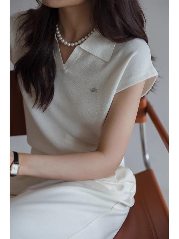 ポロシャツ レディース 亜麻 リネン 天竺 半袖 トップス 薄手 配色 通勤 米白色 ライトブルー ピンク系