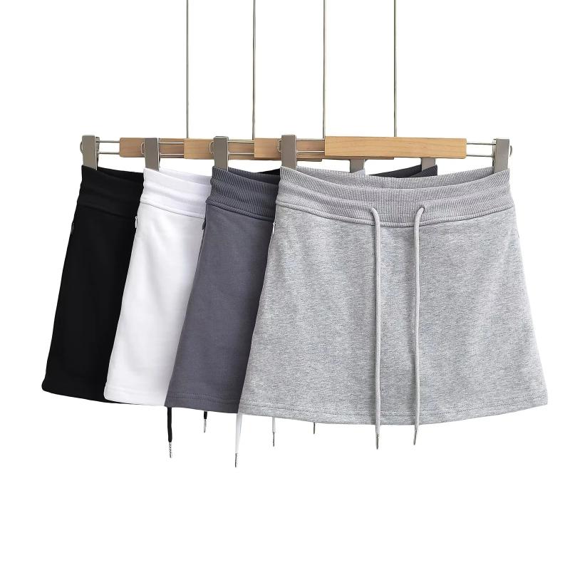 スカート レディース 高伸縮 Aライン ミニスカート スポーティー カジュアル 黒 白 ハイウエスト 切り替えデザイン