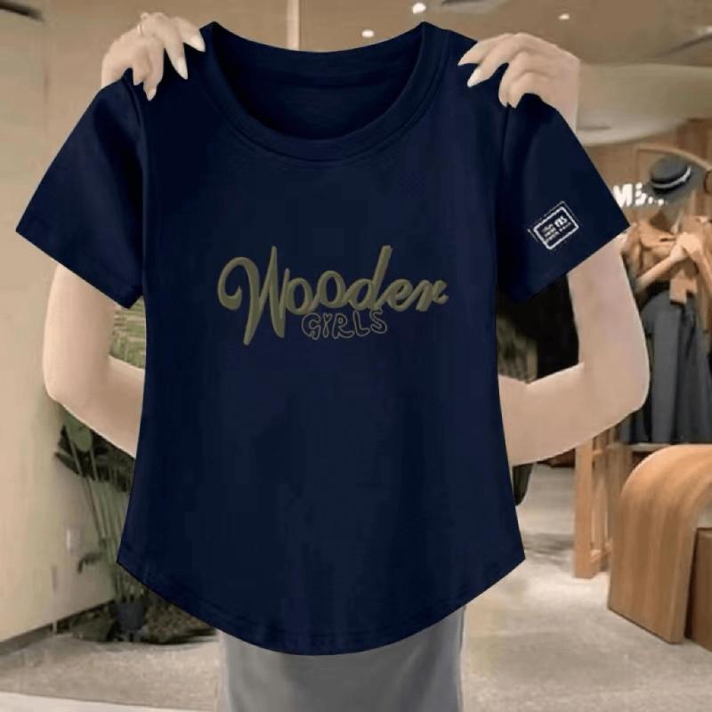 Tシャツ レディース 半袖 ポリエステル 混紡 ゆったり プリント ラウンドネック プルオーバー トップス 彩色 羽根 稲妻 アルファベット 熊 バタフライ ネイビー ワインレッド ブラック グレー