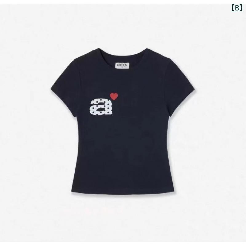 シャドーテールのTシャツ レディース 韓国風 カジュアル 半袖 トップス ラウンドネック ポロネック プリント ドット柄 水玉模様 スリムフィット 綿100% 白 紺 グレー 黒｜アングル3