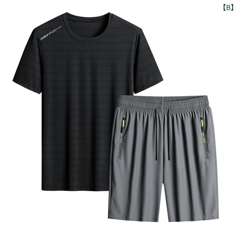 シャドーテールのTシャツ メンズ スポーツウェア 上下セット 夏 男性用 部屋着 ランニング トレーニングウェア 大きいサイズ 薄手 接触冷感 吸湿速乾 ブラック グレー ホワイト ブルー グリーン｜アングル3