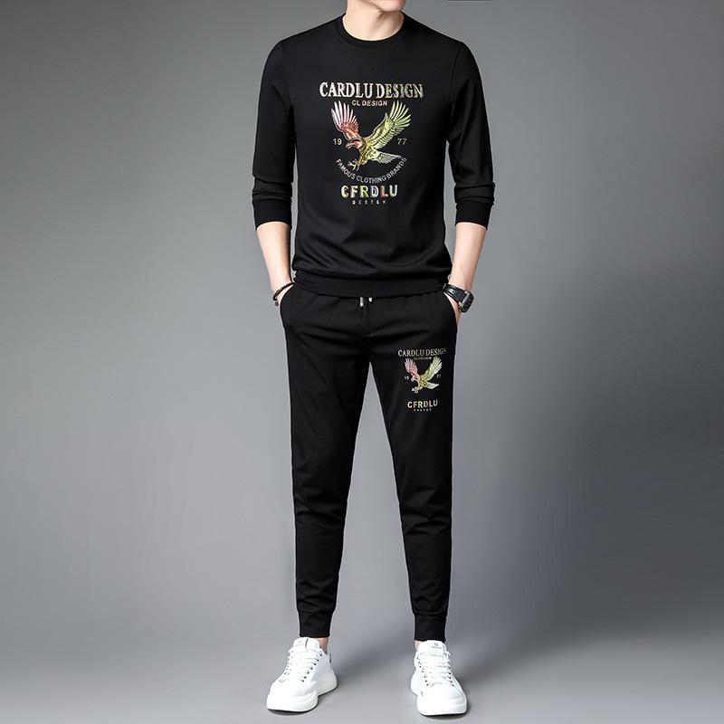 メンズ スウェット セットアップ 春秋 長袖 Tシャツ & ロングパンツ 上下セット 韓国風 スポーティ 薄手 普段使い 部屋着