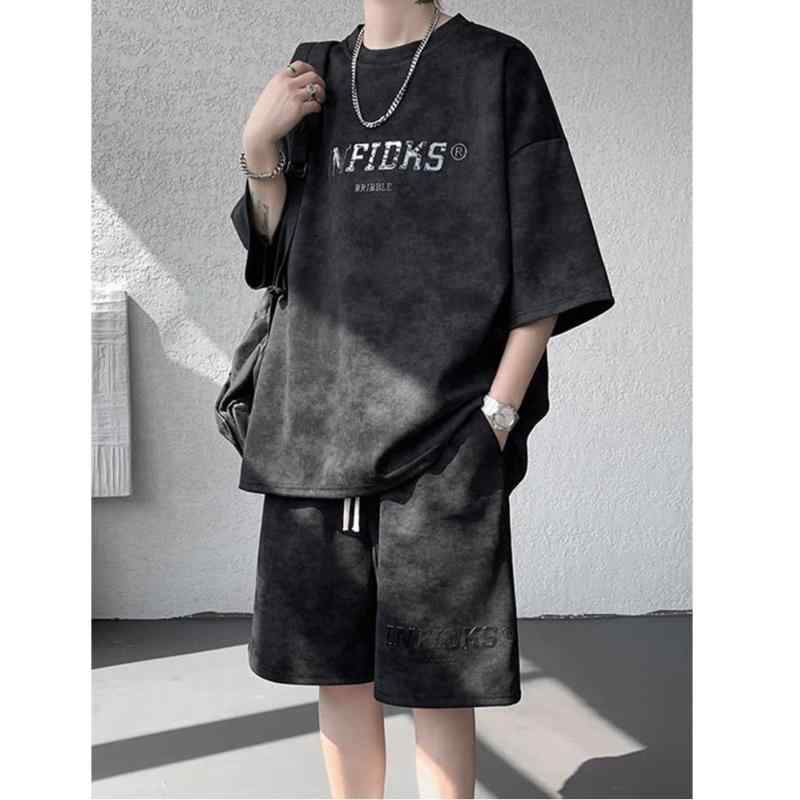 セットアップ メンズ 上下セット 半袖Tシャツ ショートパンツ 男性用 部屋着 ルームウェア 普段使い ポリエステル混紡 ブラック ホワイト系