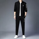 メンズ ジャケット セットアップ 上下セット カジュアル 普段使い スポーツウェア 長袖 立ち襟 ブラック ポリエステル