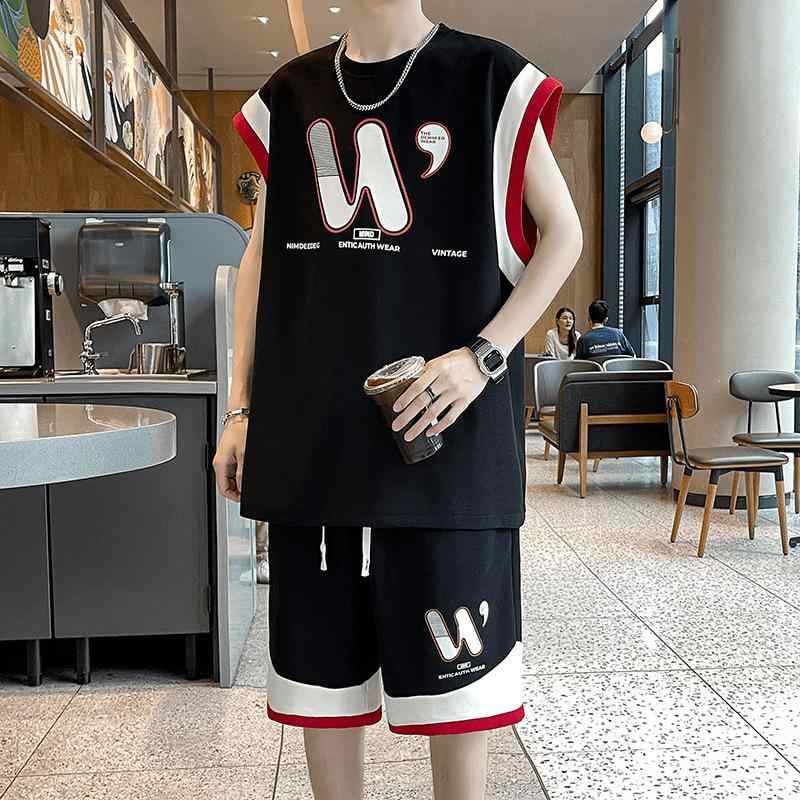 メンズ スポーツウェア セットアップ 半袖Tシャツ ショートパンツ 上下 2点セット 薄手 接触冷感 運動着 部屋着 ルームウェア 普段使い ブラック ホワイト...