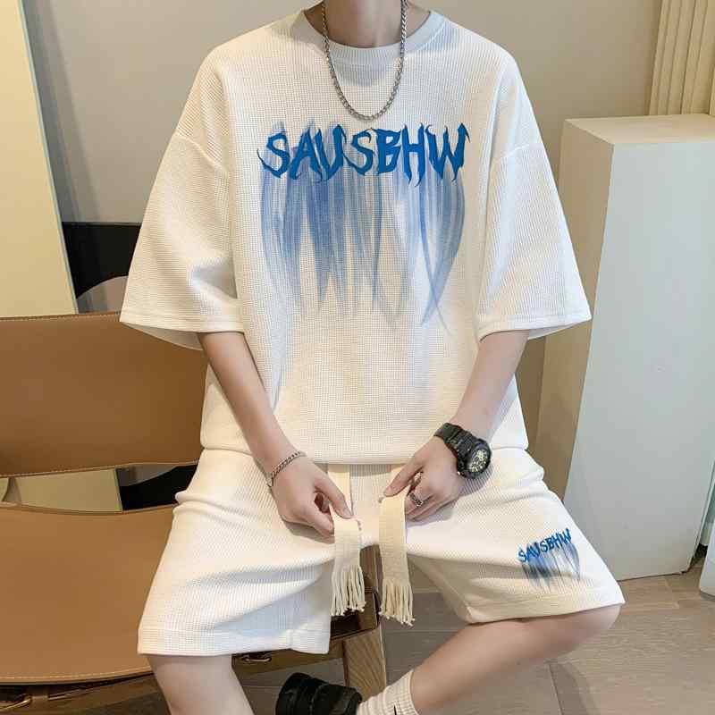 セットアップ メンズ 上下セット 夏服 部屋着 半袖 Tシャツ ハーフパンツ 男性用 10代 20代 普段使い 運動着 伸縮性 ポリエステル ブラック ホワイト...