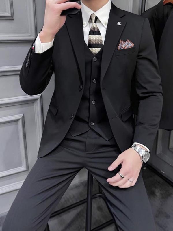 スーツ メンズ スリムフィット 3点セット 春 ビジネス カジュアル フォーマル パーティー 結婚式 二次会 卒業式 入学式 発表会 司会 無地 ブラック グレー