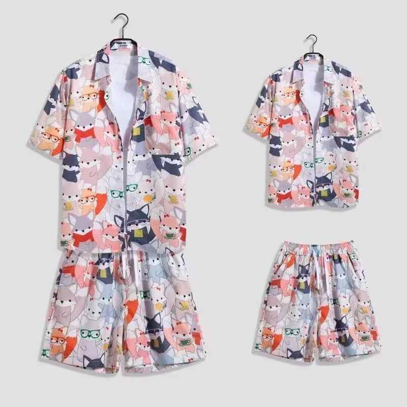 セットアップ メンズ 男性用 アロハシャツ ハーフパンツ 上下セット ポリエステル ピンク系 夏 リゾート 普段使い