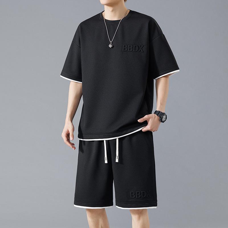 メンズ 部屋着 半袖Tシャツ 短パン セットアップ 男性用 大きいサイズ ワッフル 接触冷感 ポリエステル 普段使い 春夏 カジュアルスタイル 米白色 グレー 黒