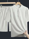 セットアップ メンズ 綿麻 半袖 短パン 中国風 大きいサイズ Tシャツ ハーフパンツ 2点セット 夏 涼しい 部屋着 普段使い グレー 黒 ベージュ