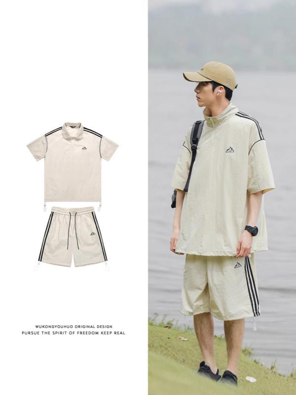 メンズ 半袖 セットアップ 韓国風 カジュアル Tシャツ ハーフパンツ 上下セット 部屋着 ルームウェア 普段使い ブラック カーキ グリーン