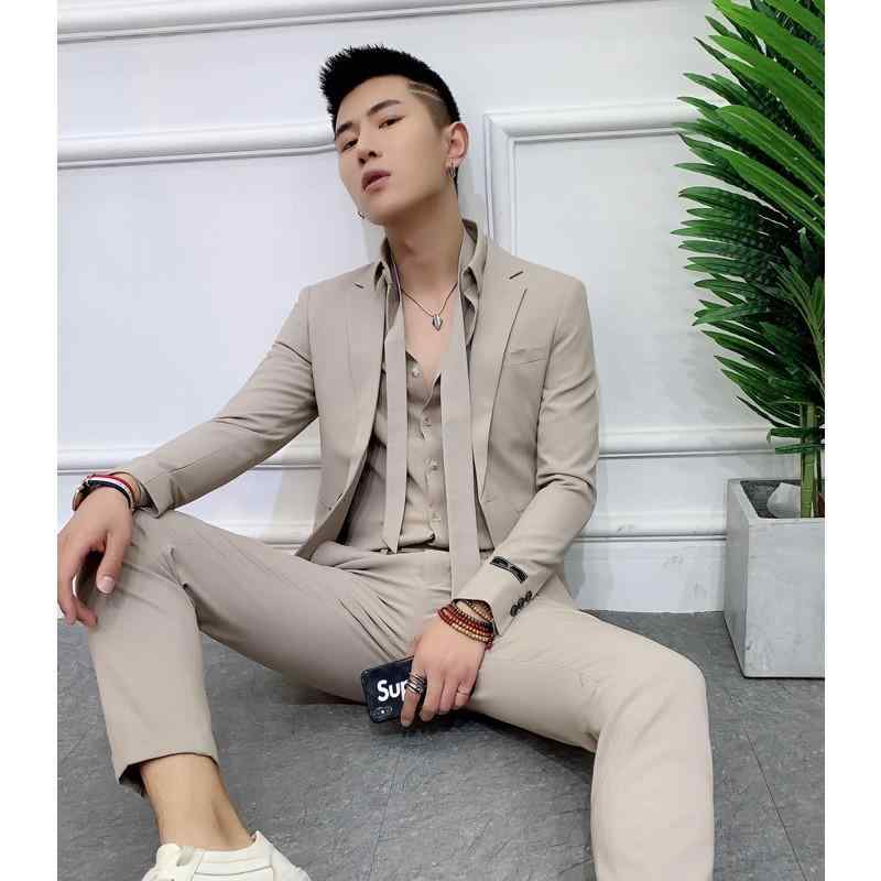 スーツ メンズ 男性用 無地 コットン混紡 セットアップ スリムフィット カジュアル フォーマル 杏色 ブラック系