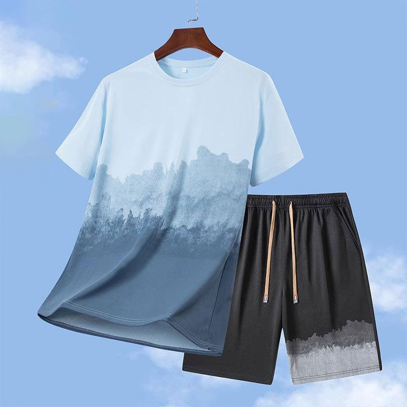 メンズスポーツウェア セットアップ Tシャツ & ハーフパンツ 薄手 接触冷感 ポリエステル 部屋着 普段使い アウトドア 春夏