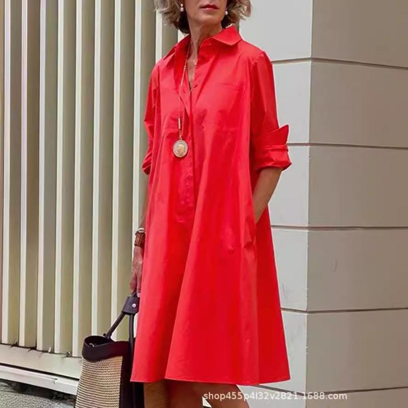 ワンピース レディース 麻混 チュニック 7分袖 ゆったり ラウンドネック Aライン 春夏 ブラック レッド ホワイト グリーン ネイビー ピンク系